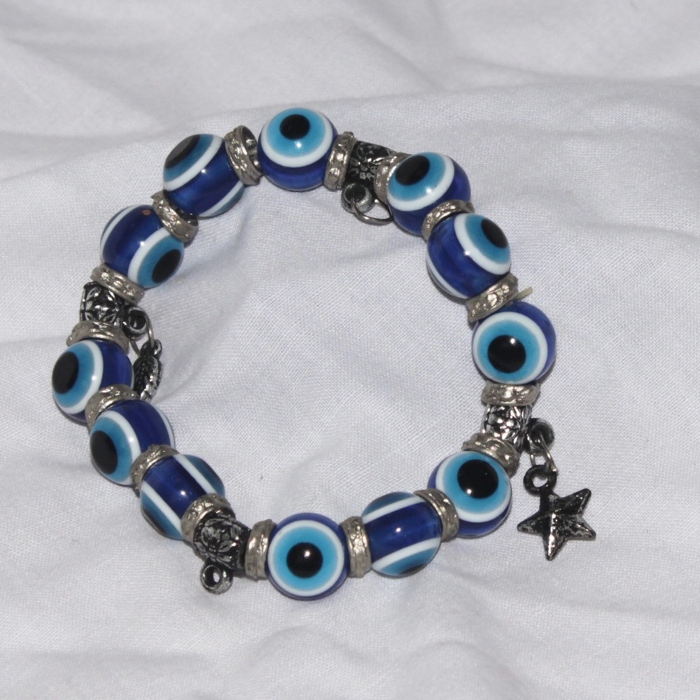 Glass beaded evil eye blue stone bracelet